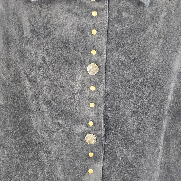 Montanaco black suede Western collared vest scalloped hem studs Large - Picture 6 of 7